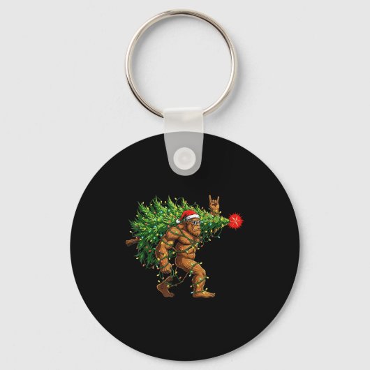 Santa Bigfoot Christmas Tree Xmas Lights Funny Sas Sleutelhanger (Voorkant)