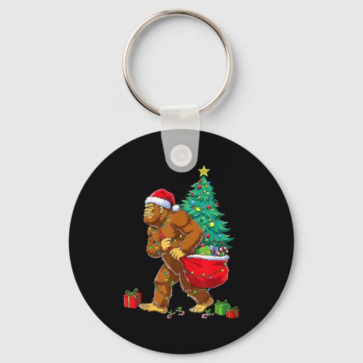 Santa Bigfoot Christmas Tree Xmas Lights Funny Sas Sleutelhanger (Voorkant)