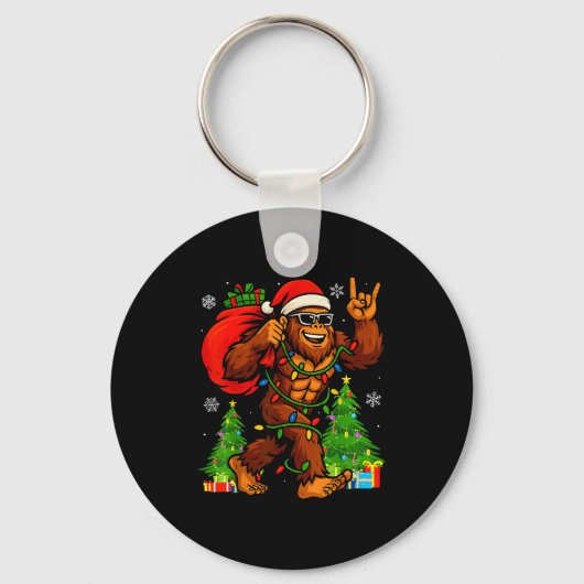 Santa Bigfoot Christmas Tree Xmas Lights Funny Sas Sleutelhanger (Voorkant)