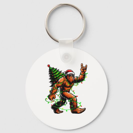 Santa Bigfoot Christmas Tree Xmas Lights Funny Sas Sleutelhanger (Voorkant)
