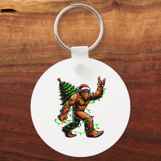 Santa Bigfoot Christmas Tree Xmas Lights Funny Sas Sleutelhanger (Voorkant)