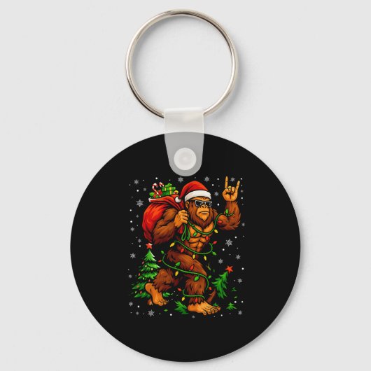 Santa Bigfoot Christmas Tree Xmas Lights Funny Sas Sleutelhanger (Voorkant)