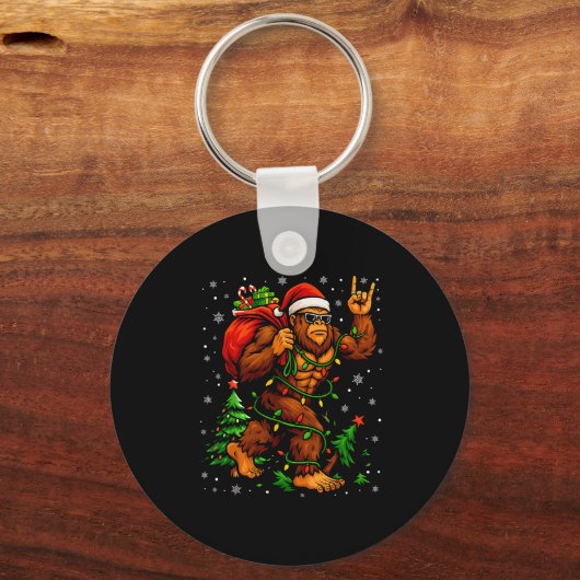 Santa Bigfoot Christmas Tree Xmas Lights Funny Sas Sleutelhanger (Voorkant)