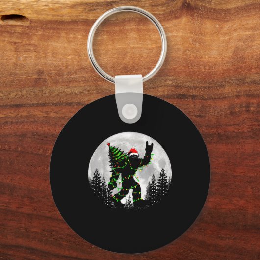 Santa Bigfoot Christmas Tree Xmas Lights Funny Sas Sleutelhanger (Voorkant)
