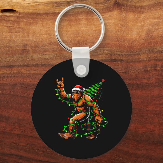 Santa Bigfoot Christmas Tree Xmas Lights Funny Sas Sleutelhanger (Voorkant)