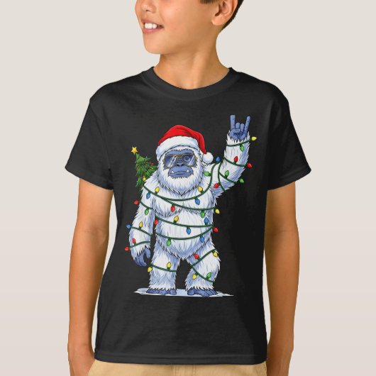 Santa Bigfoot Christmas Tree Xmas Lights Funny Sas T-shirt (Voorkant)