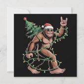 Santa Bigfoot Christmas Tree Xmas Lights Sasquatch Feestdagenkaart (Voorkant)