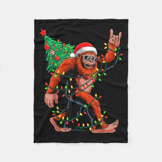 Santa Bigfoot Christmas Tree Xmas Lights Sasquatch Fleece Deken (Voorkant)