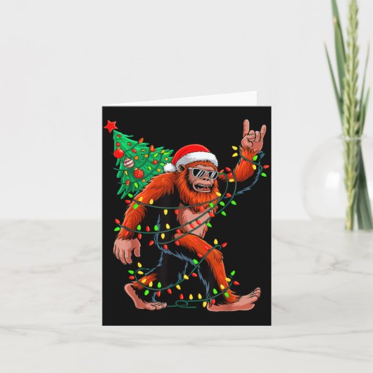 Santa Bigfoot Christmas Tree Xmas Lights Sasquatch Kaart (Voorkant)