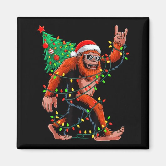 Santa Bigfoot Christmas Tree Xmas Lights Sasquatch Magneet (Voorkant)