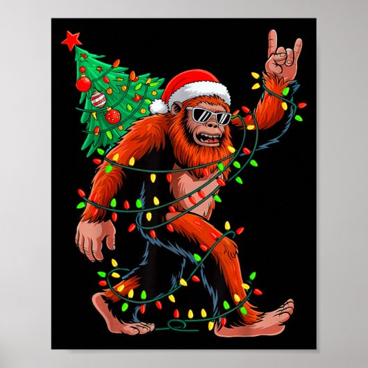 Santa Bigfoot Christmas Tree Xmas Lights Sasquatch Poster (Voorkant)
