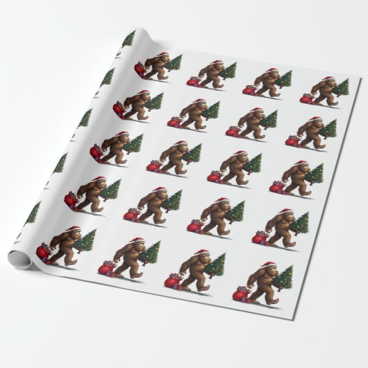 Santa Bigfoot Kerstboom kerstverlichting Cadeaupapier (Uitgerold)