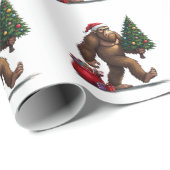 Santa Bigfoot Kerstboom kerstverlichting Cadeaupapier (Rol Hoek)