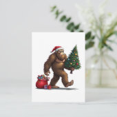Santa Bigfoot Kerstboom kerstverlichting Feestdagenkaart (Staand voorkant)