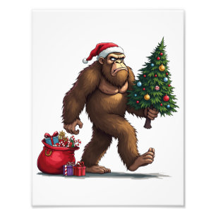 Santa Bigfoot Kerstboom kerstverlichting Foto Afdruk