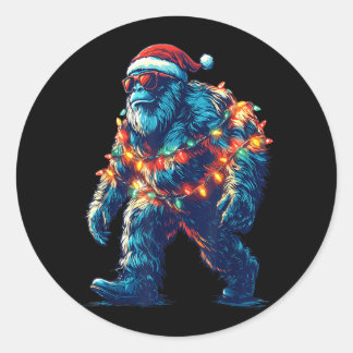 Santa Bigfoot Kerstlichten Xmas Sasquatch Ronde Sticker