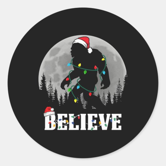 Santa Bigfoot Kerstverlichting Grappig Sasquatch B Ronde Sticker (Voorkant)
