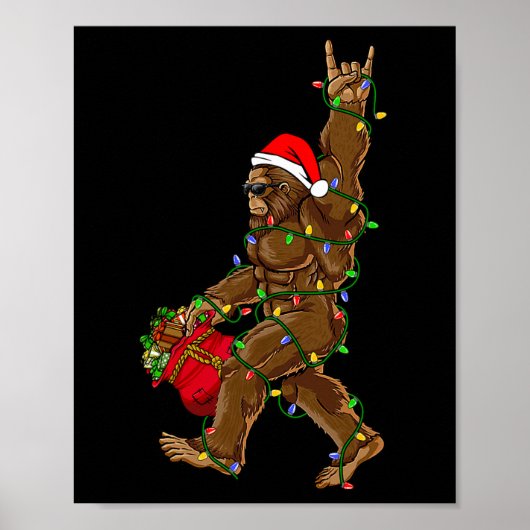 Santa Bigfoot Kerstverlichting Rock Fun Sasquatch Poster (Voorkant)