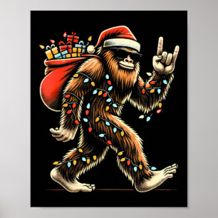 Santa Bigfoot Kerstverlichting Rock Funny Sasquatc Poster
