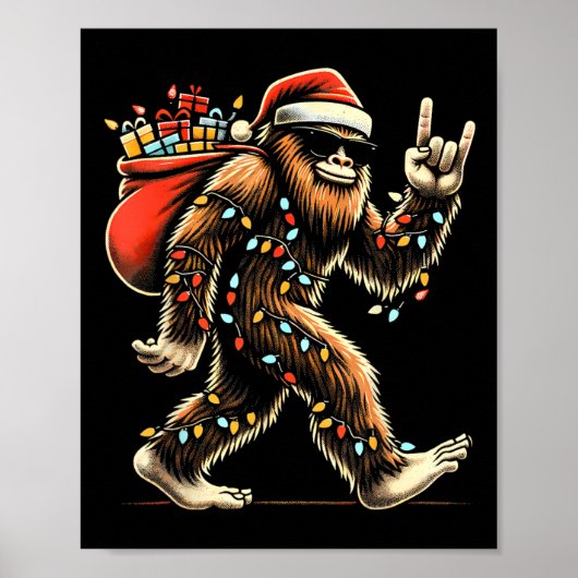 Santa Bigfoot Kerstverlichting Rock Funny Sasquatc Poster (Voorkant)