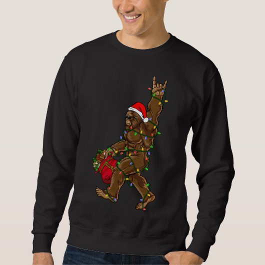 Santa Bigfoot Kerstverlichting Rock Funny Sasquatc Trui (Voorkant)