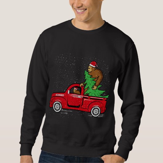 Santa Bigfoot Riding Red Truck Sasquatch Kerstmis Trui (Voorkant)