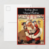Santa bij open haard met Puppies  Retro Feestdagenkaart (Voorkant / Achterkant)