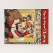 Santa bij open haard met Puppies  Retro Legpuzzel (Horizontaal)