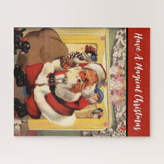 Santa bij open haard met Puppies  Retro Legpuzzel (Horizontaal)