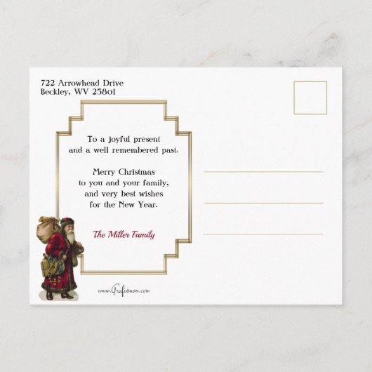  Santa bij Snowy Window Briefkaart (Achterkant)