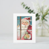 Santa bij Snowy Window Briefkaart (Staand voorkant)
