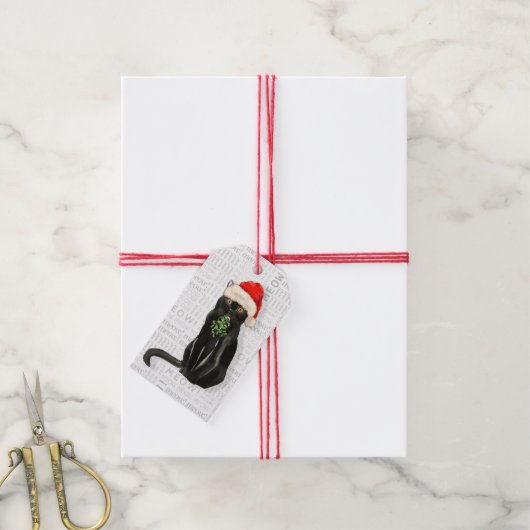 Santa Black Bombay Kat Kerstmis Cadeaulabel (Met Touw)
