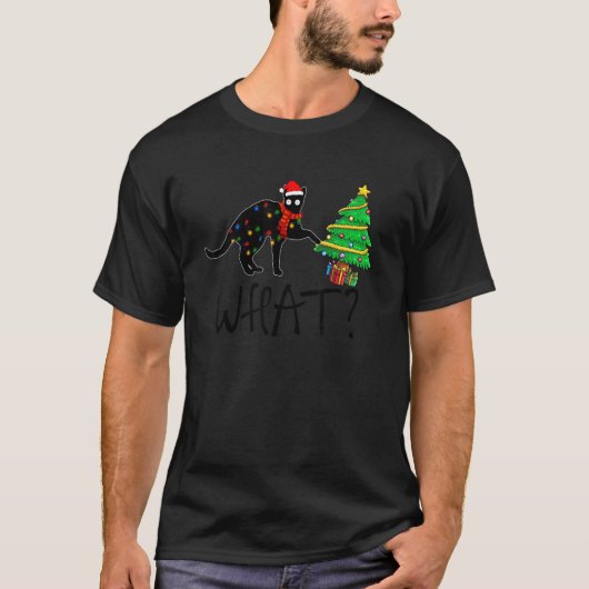 Santa Black Cat and Christmas Light  What T-shirt (Voorkant)