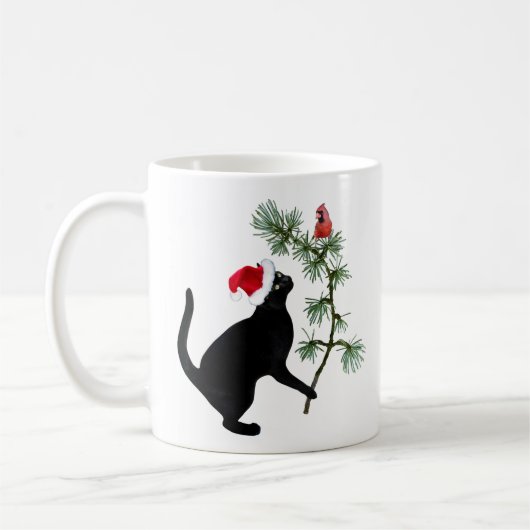 Santa Black Cat met rode vogel Mok (Links)