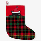 Santa Black Cat Peeking Buffalo Plaid Grappig Kleine Kerstsok (Voorkant)