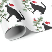 Santa Black Cat Red Bird Kerstpapier Cadeaupapier (Rol Hoek)