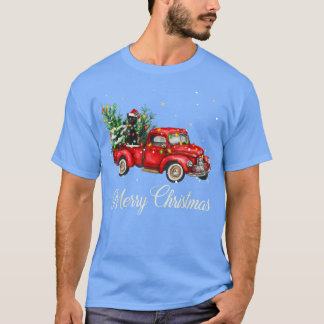 Santa Black Cat Riding Red Truck Xmas Boom Lights T-shirt