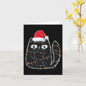 Santa Black Cat Tangled Up In Christmas Cat Lover Kaart (Gele Bloem)