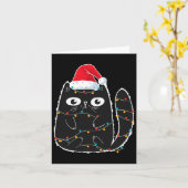 Santa Black Cat Tangled Up In Christmas Cat Lover Kaart (Gele Bloem)