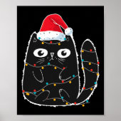 Santa Black Cat Tangled Up In Christmas Cat Lover Poster (Voorkant)