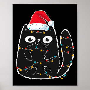 Santa Black Cat Tangled Up In Christmas Cat Lover Poster