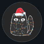 Santa Black Cat Tangled Up In Christmas Cat Lover Ronde Sticker<br><div class="desc">Santa Black Cat Tangled Up In Christmas Cat Lover Xmas Light</div>