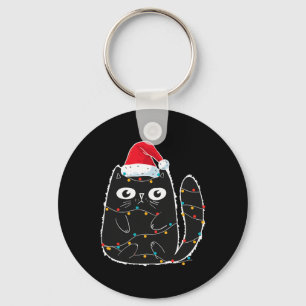 Santa Black Cat Tangled Up In Christmas Cat Lover Sleutelhanger