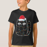 Santa Black Cat Tangled Up In Christmas Cat Lover T-shirt<br><div class="desc">Santa Black Cat Tangled Up In Christmas Cat Lover Xmas Light</div>