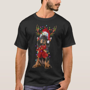 Santa Black en Tan Coonhound Hond Rendier Kerstmis T-shirt