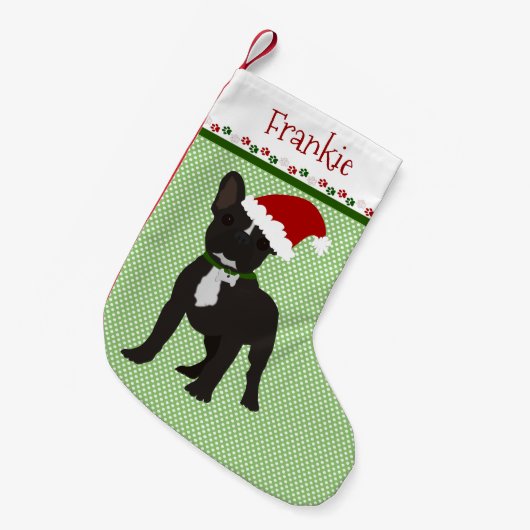 Santa Black French Bulldog Personalized Kleine Kerstsok (Voorkant (Hangend))