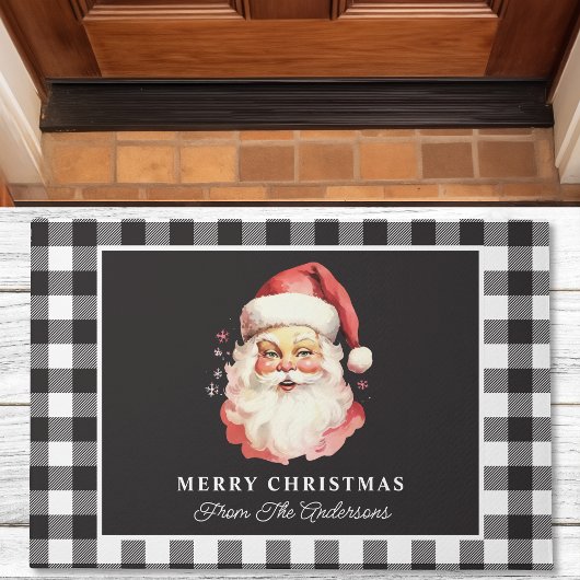 Santa Black Gingham gepersonaliseerde kerst Deurmat