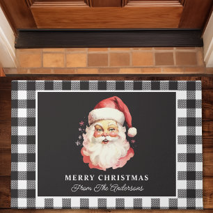  Santa Black Gingham gepersonaliseerde kerst Deurmat