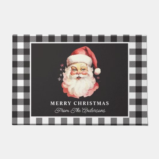  Santa Black Gingham gepersonaliseerde kerst Deurmat (Voorkant)