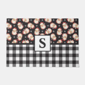  Santa Black Gingham Monogrammed Christmas Deurmat (Voorkant)